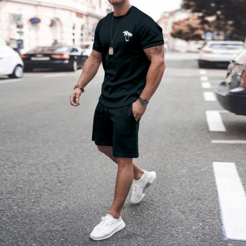 Мужские комплекты из двух предметов, летние повседневные футболки с короткими рукавами и классические спортивные шорты, комплект спортивного костюма