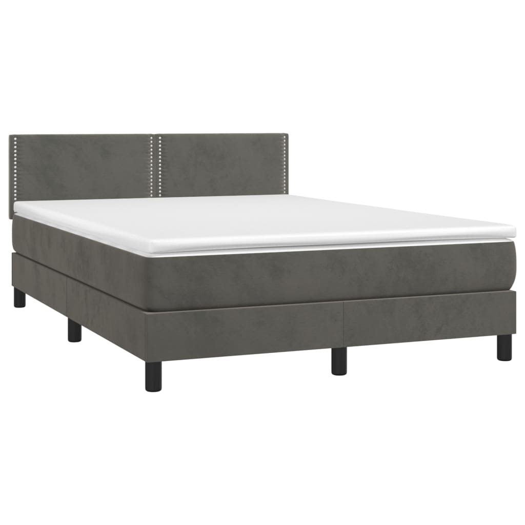 Box Spring Bed with Mattress Dark Gray 140 x 190 cm Velvet
