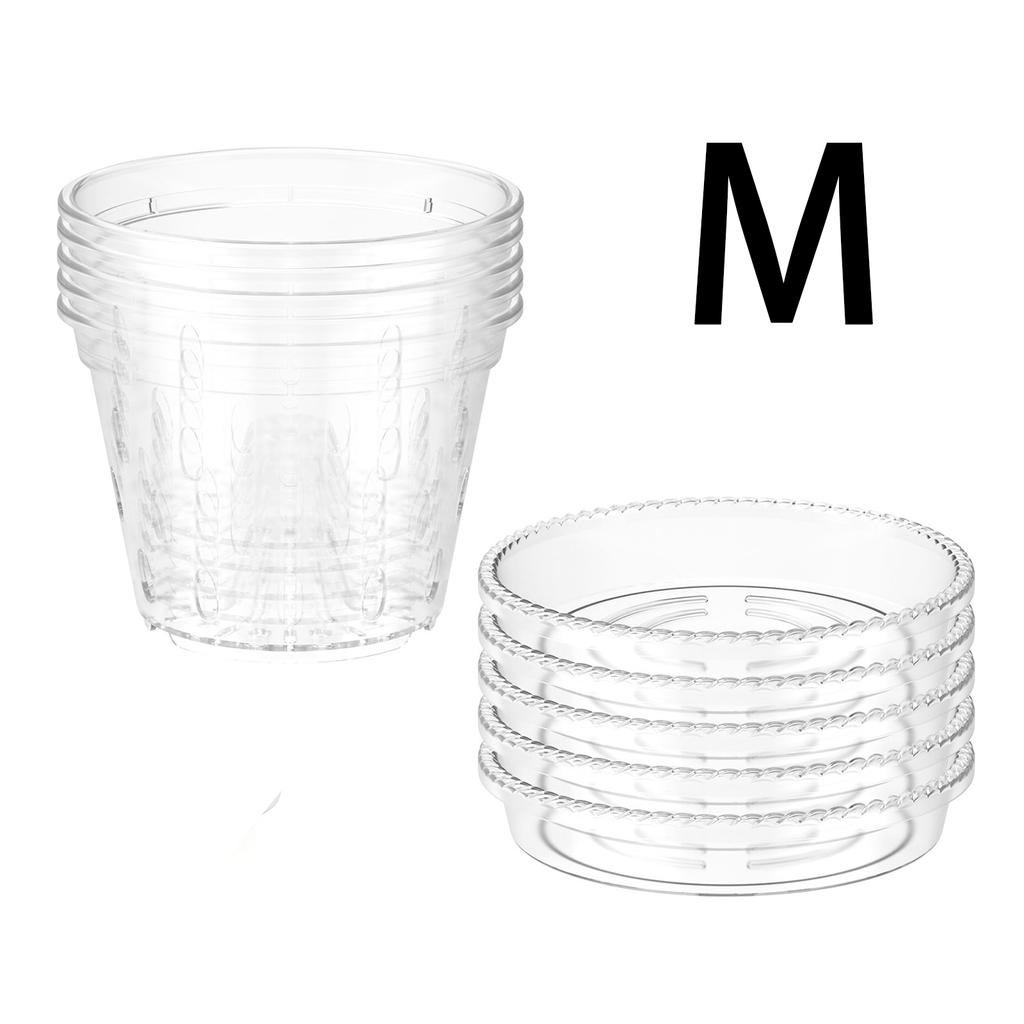 5Pcs Orchid Pot for Repotting 4/5/6 Inch Transparent Slotted Orchid Pots with Holes and Saucers Orchid Flower Plant Repotting