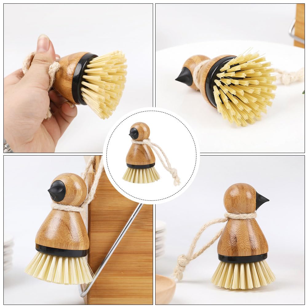 OUNONA Кухонная щетка с бамбуковой мочалкой для мытья китайских воков и чугунных сковородок, мытья посуды, не травмирующая руки, для уборки кухни, кухонные инструменты