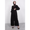 Wide Sash Wrapped Hijab Jumpsuit Black
