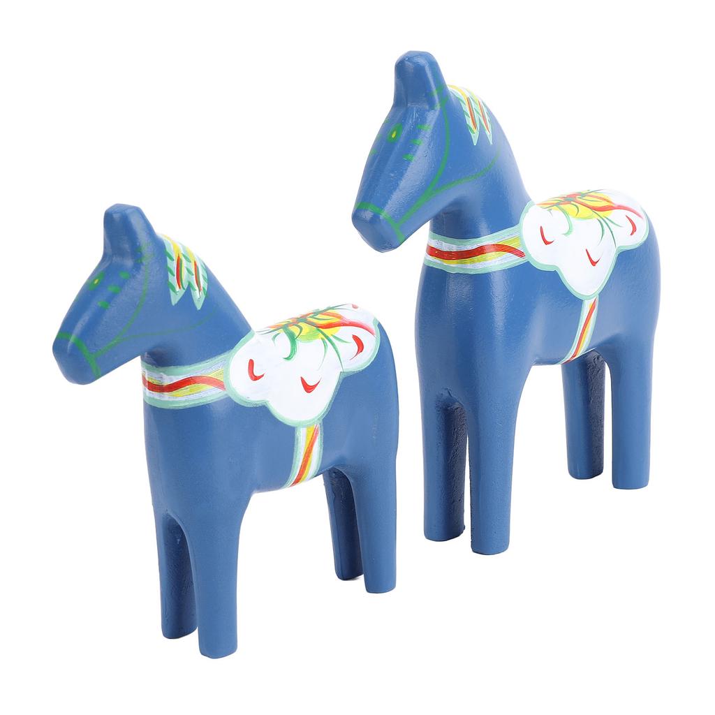2pcs Hand Painted Swedish Wooden Horse Figurine Dalecarlian Horse Ornaments for Home Wedding Supplies Blue