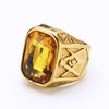 Men's Titanium Steel Ring Hip Hop Rock Red Large Gemstone Masonic Jewellery Accessories Gold Rapper Finger Ring