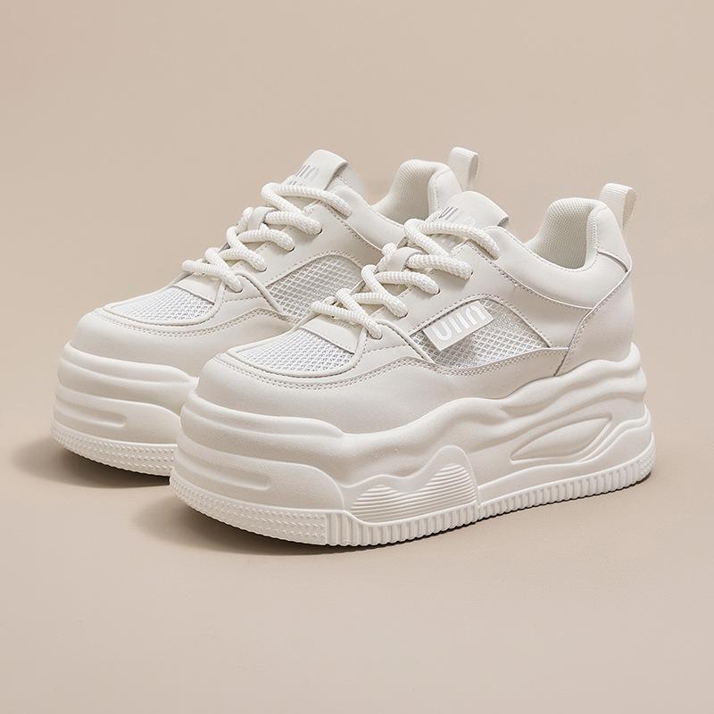 Летние папины кроссовки Женская повседневная обувь 8 см Толстая подошва Увеличение роста Белые кроссовки Дышащие На все случаи жизни Женская обувь