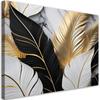 Canvas Print, Gold, Black And White Leaves On A Marble Background