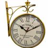 Nautical Elegance: Retro Double-Sided Station Wall Clock - Black Iron, Railway-inspired Design