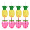 8pcs Strawberry Pineapple Drinking Cup with Straw Hawaiian Tropical Birthday Party Decoration Summer Beach Pool Party Supplies