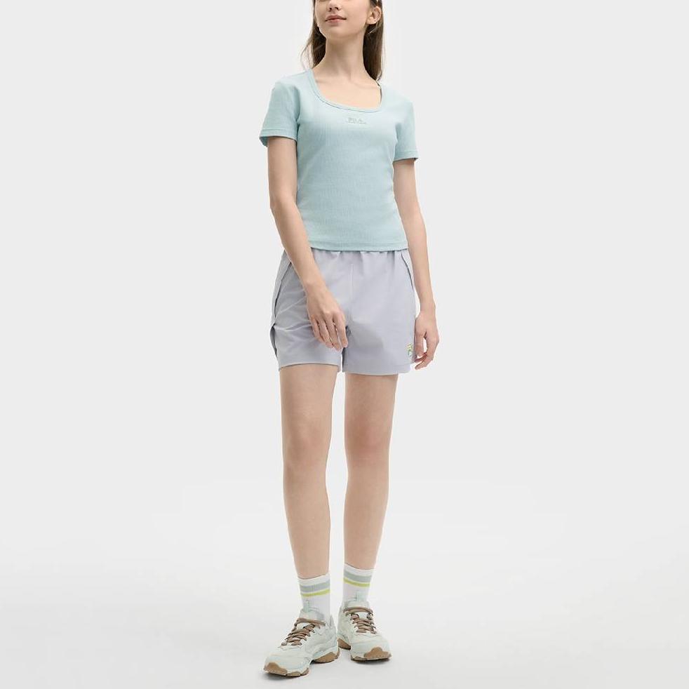 Fila X MAISON KITSUNE Оригинальная Мода Повседневная Надпись Приталенная Дофаминовая Футболка с Коротким Рукавом Женская Футболка Фруктово-Серо-Зеленая F11W529108F-GN