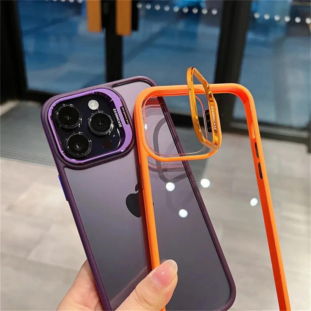 Прозрачный противоударный чехол-подставка для iPhone 11-15, Защита стекла камеры, Металлическое кольцо