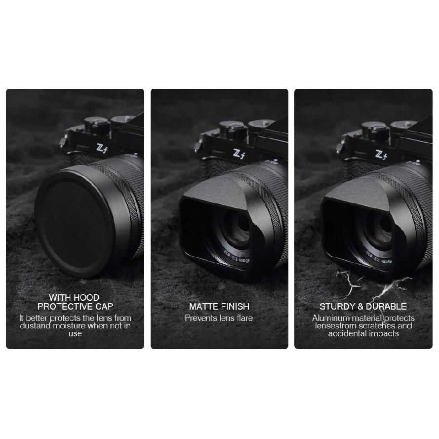 Camera Lens Hood Z40F2 28 F2.8 Metal Screw-in Lens Hood for Nikon Nikkor Z28 F2.8SE Z 40 F2SE/Z 40mm F2 Lens Cap Replaces LH-N52