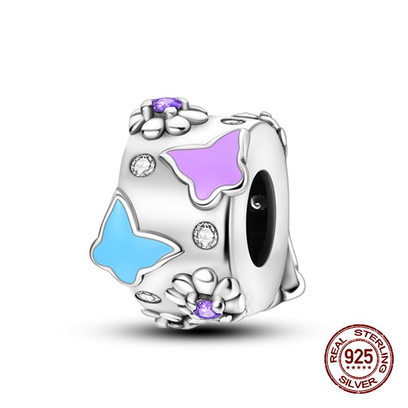 Fashion 100% 925 Sterling Silver Colorful Zircon Stars Moon Separator Charms Bead Fit Original Bracelet Fine DIY Jewelry