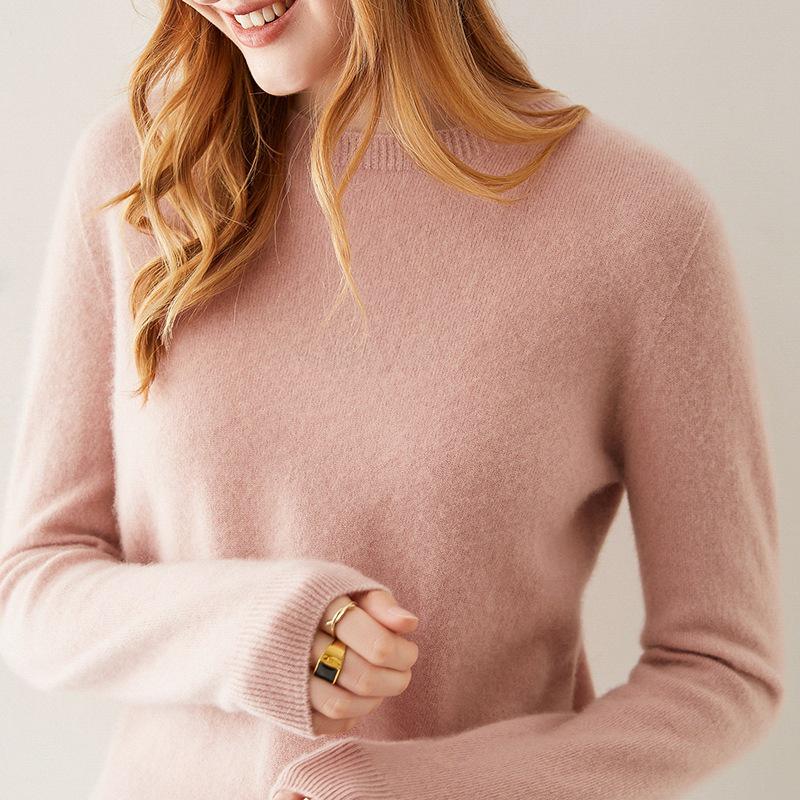 Women's 100% Pure Cashmere Round Neck Sweater, Knitted Seamless Long Sleeve - Autumn/Winter Collection.
