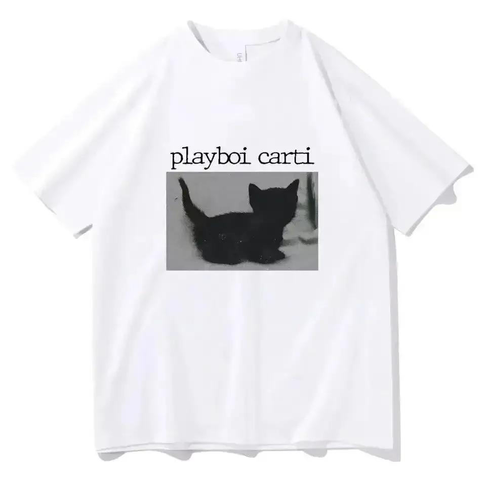 Summer Playboi Carti T Shirts Cute Cat Harajuku Printed Regular Women Tops Summer T Shirt Short Sleeved Casual Clothing