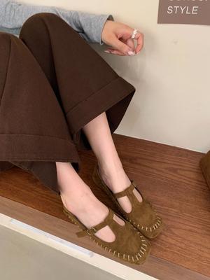 2025 осень новый однословный ремень плетеный внутренний наклонный каблук колледж Дуду туфли-лодочки для беременных