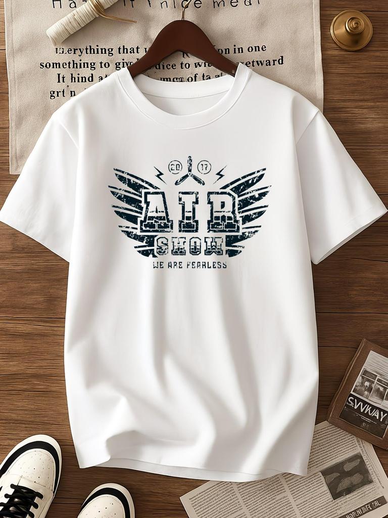 Men'S Short Sleeve T-Shirt, White Casual Summer Round Neck Tee with Subtle Chest Print, Soft Breatha