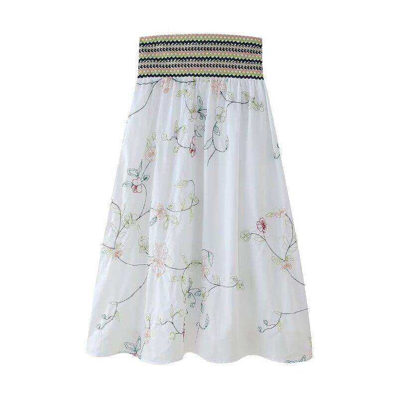 Fashion Style 2024 Summer New Arrival Women's Clothing Stylish Flower Embroider Shirt High Waist Skirt 5770037