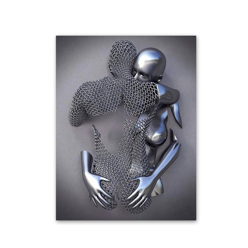 3D Любовь Сердце Серая Металлическая Фигура Статуя Холст Картина Плакаты и принты Современные Настенные Художественные Фотографии для Гостиной Домашний Декор