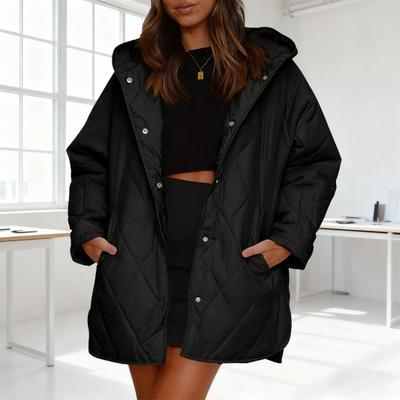 Женская стеганая куртка-пуховик с капюшоном, длинным рукавом, зимнее утепленное пуховое пальто, легкая теплая куртка с карманами