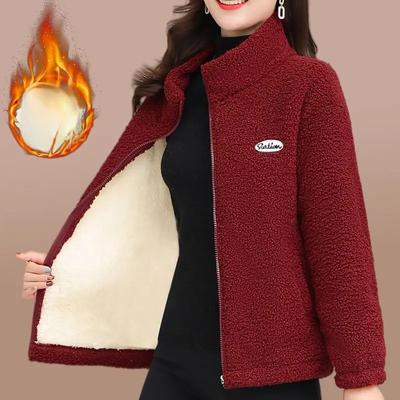 Осенне-зимний стиль Куртка из овечьей шерсти для женщин среднего и пожилого возраста Флисовая подкладка Утепленное хлопковое пальто Модная куртка