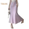 Women Fishtail Skirt High Waist Fishtail Hem Maxi Skirt Solid Color Retro Satin Texture Hip Wrapped Skirt