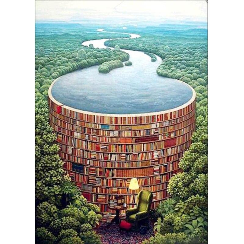 DIY Водопад 5D Алмазная картина Полный круглый дрель Пейзаж Дерево Алмазная вышивка Крестом Мозаика Домашний декор