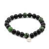Stones and Minerals. Black Agate + Australian Epidote 8 Mm Pearl Bracelet. Made In France.