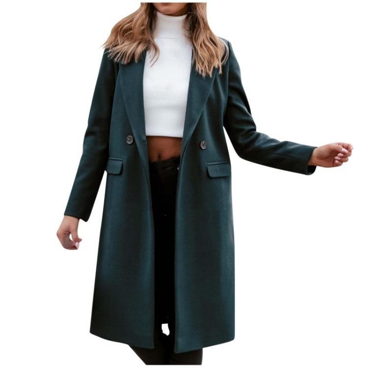 Women Warm Winter Wool Coat Stylish Casual Loose Lapel Button Cardigan with Fake Pocket Outerwear