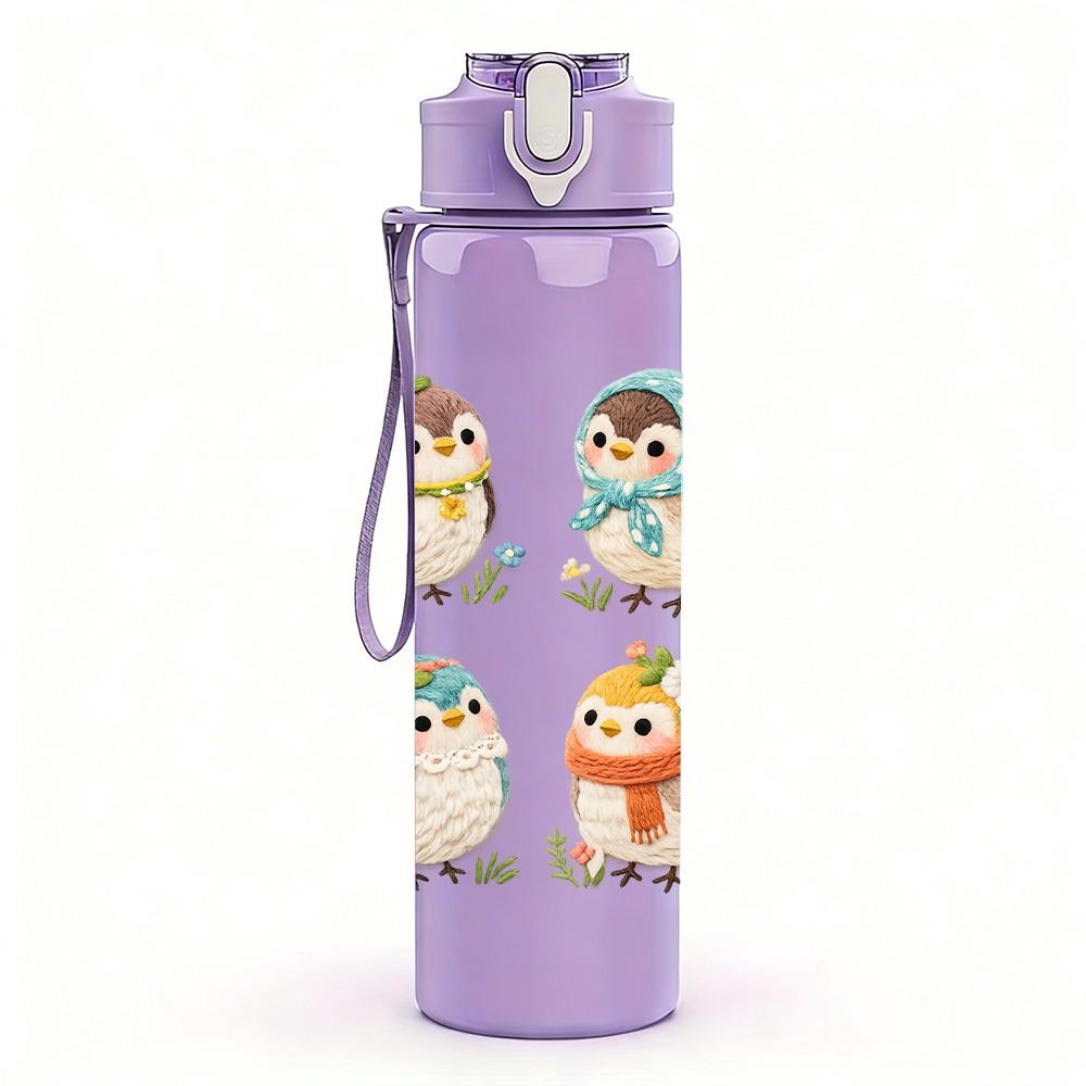 1PC Cute Penguin Winter Group Cartoon Print 750ml Color Plastic Sports Water Bottle Leakproof Flip Straw Lid Suitable for Sports Office Home Use