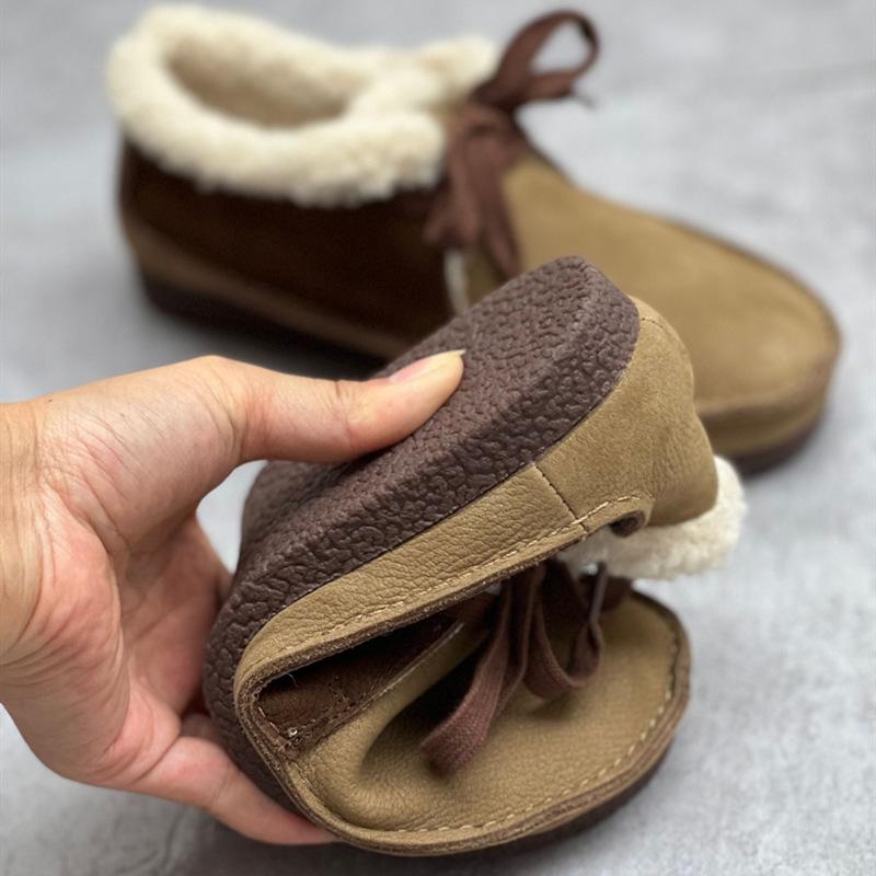 Johnature Натуральная кожа Мягкая подошва Плюшевая теплая и удобная хлопковая обувь Ретро женская обувь на плоской подошве