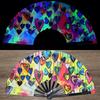 Kung Fu Fan Uv Ink Printing Fluorescent Fan Bamboo Bone Folding Fan For Festival Dance Party
