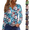 Women's Fashion Casual Christmas Printed V-Neck Long Sleeve Button Down T-Shirt Top
