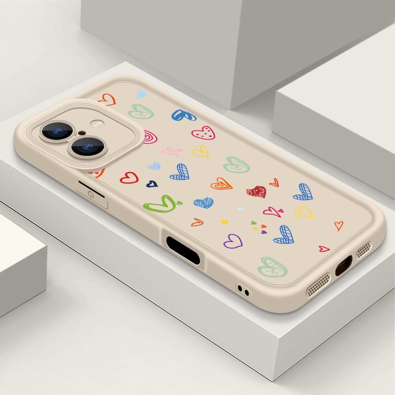Cartoon Love Hearts Pattern Shockproof Phone Case for iPhone 16 15 14 Plus 13 12 11 Pro Max Xs Xr 8 7 Matte Tpu Soft Lens Protection Anti-Fall Cover