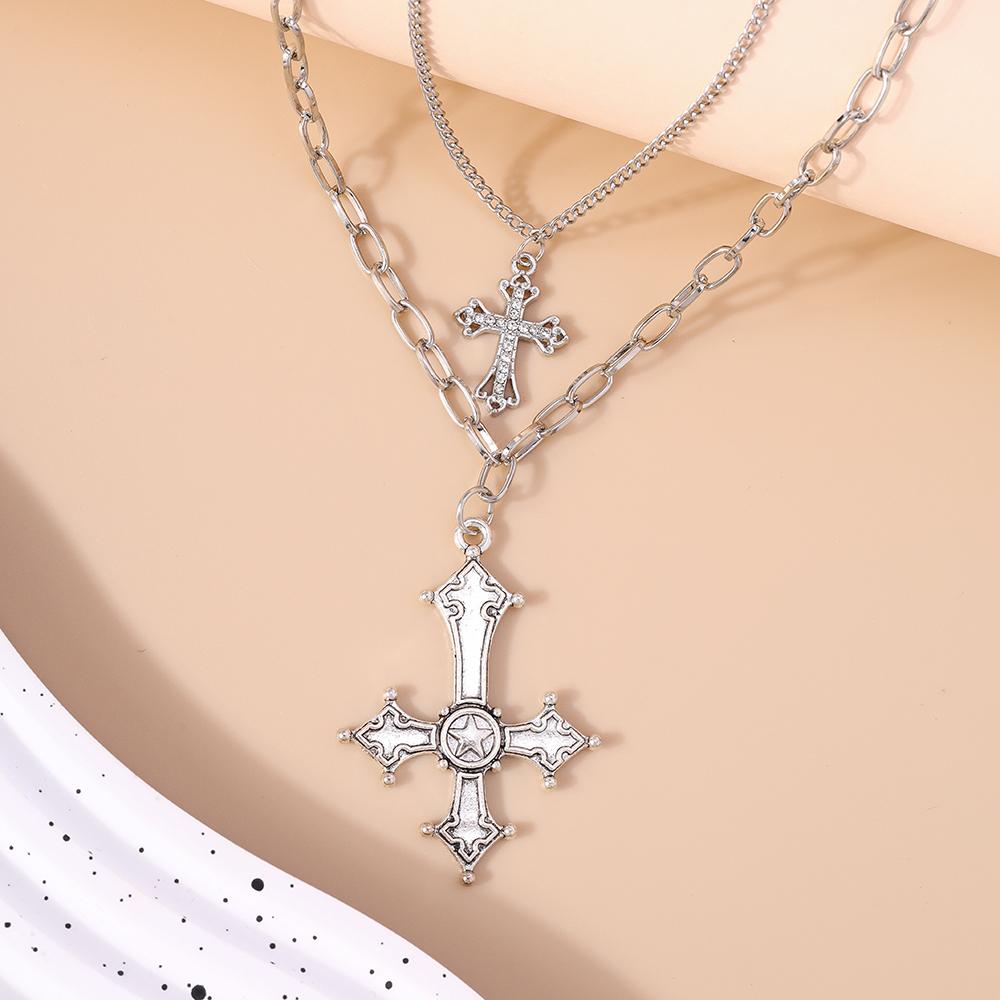 2pcs/set Gothic Cross Pendant Necklaces for Women Men Silver Color Punk Choker Necklace Chain Jewelry Gifts