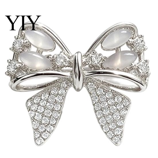 Coat Lapel Pin Rhinestone Bow Brooch, Cat Eye Stone Bowknot Pin, Sweater Brooch Cardigan Suits Clothing Accessories, Jewelry Gift for Women