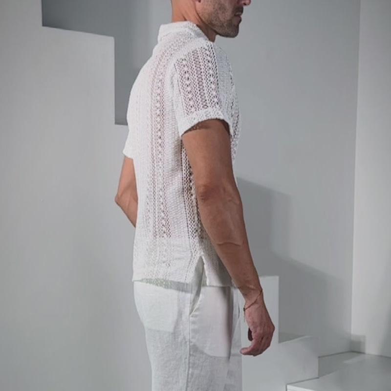 Белая кружевная рубашка узкого кроя в европейском и американском стиле: Повседневная и модная рубашка с длинным рукавом для мужчин