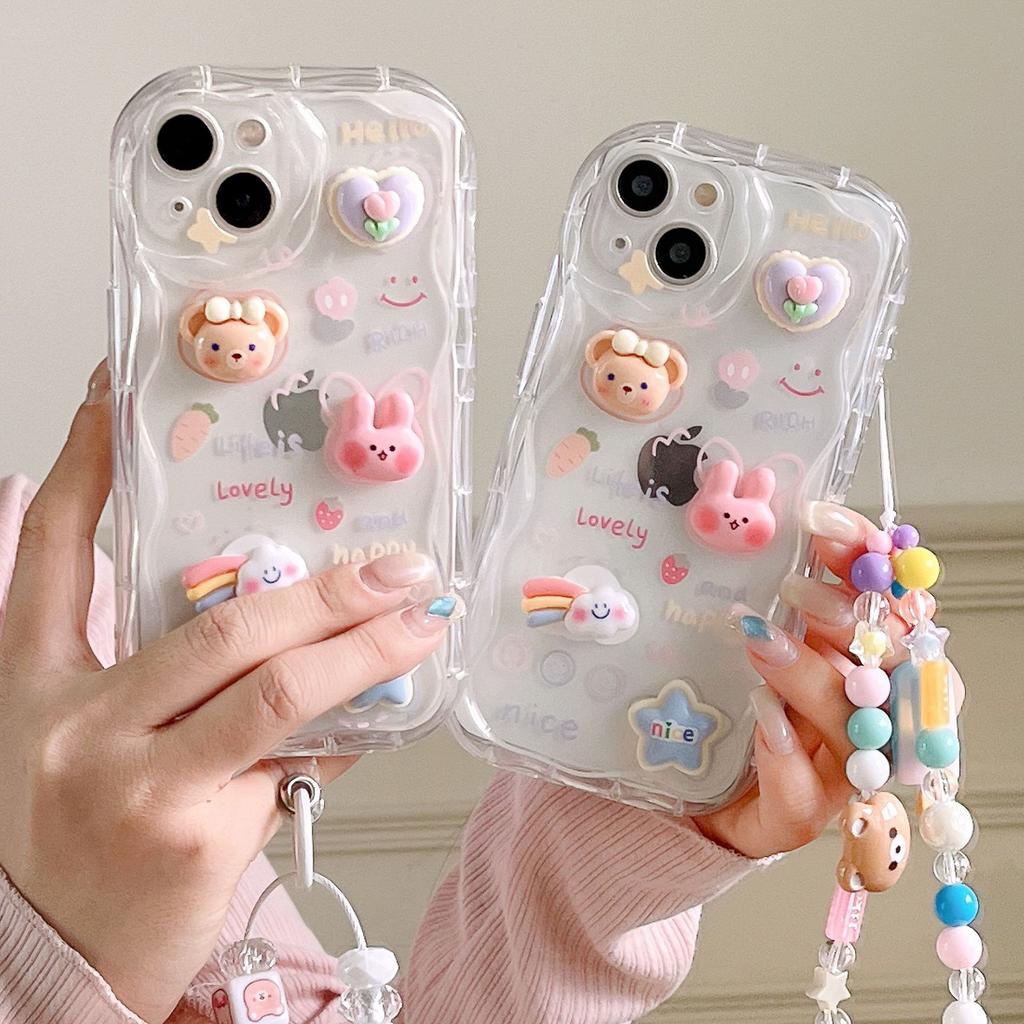 Three Dimensional Doll Suitable for Apple 16pro Rainbow Duck DIY Mobile Phone Case with Bracelet Iphone15 Protective Cover 14