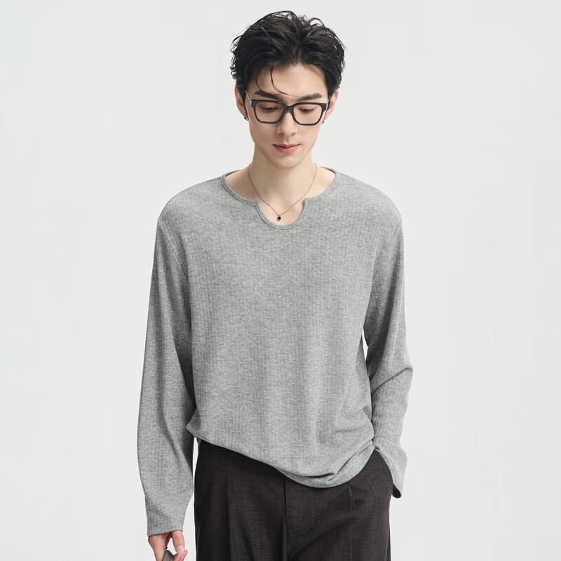 Men's Stylish U-Neck Jacquard Long Sleeve T-Shirt