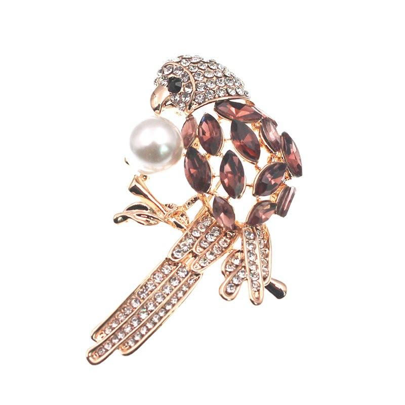 Китайская креативная брошь в виде попугая, женский корсаж с изображением животного из хрустального сплава, инкрустированный бриллиантами, аксессуары для костюма, антибликовая пряжка