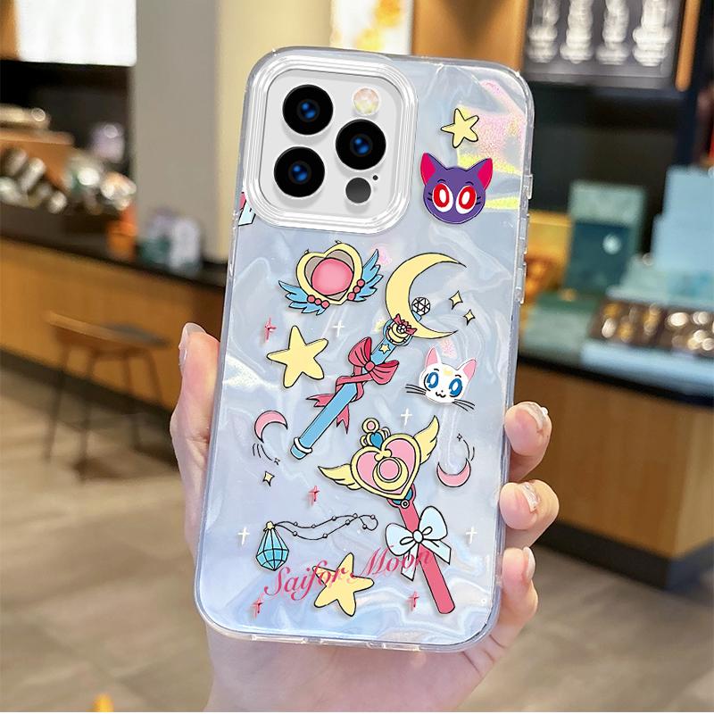 Милый Чехол-Градієнт для Телефона Sailor Moons Аніме для iPhone 16 15 14 13 12 11 8 7 6 Pro Max Plus XS XR Жесткие Ударопрочные Задние Крышки