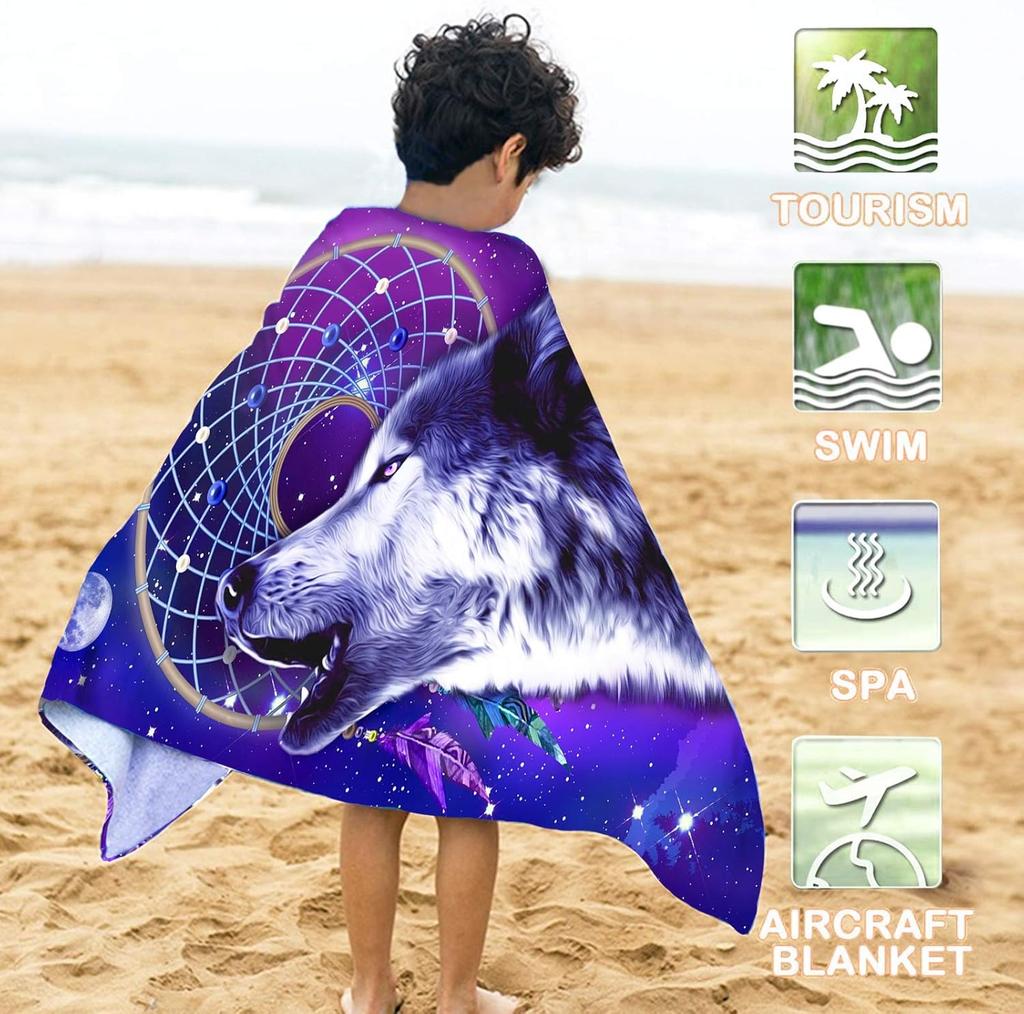 1PC Howling wolf Beach Towel for Children friends Gifts Towel Quick-Dry Towel For Bath Yoga Tourism Beach GYM Camping Swimming