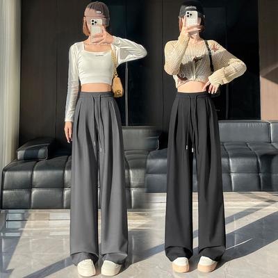 Драпированные брюки-костюм для женщин Новые прямые и свободные брюки с высокой посадкой, стройнящие, черные брюки широкого кроя для женщин