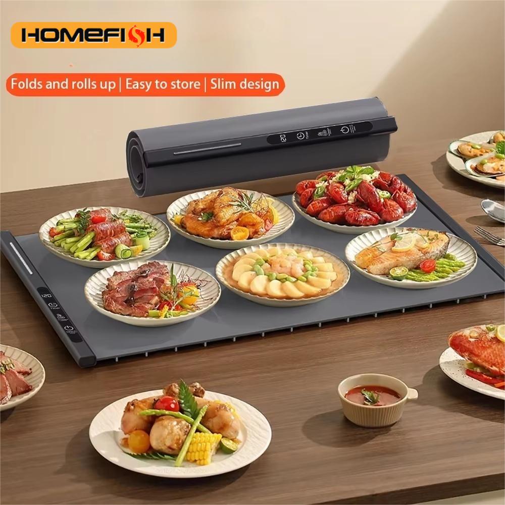 HOMEFISH Portable Electric Food Warming Tray Foldable Warm Mat with 3 Temperature Settings Fast Full Surface Heating for Parties