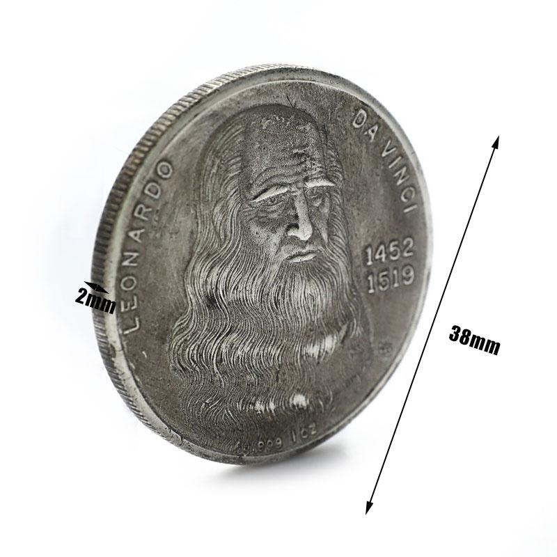 Монета Да Винчи 1452-1519 годов. Ремесленная серебряная монета. Памятная коллекционная монета.