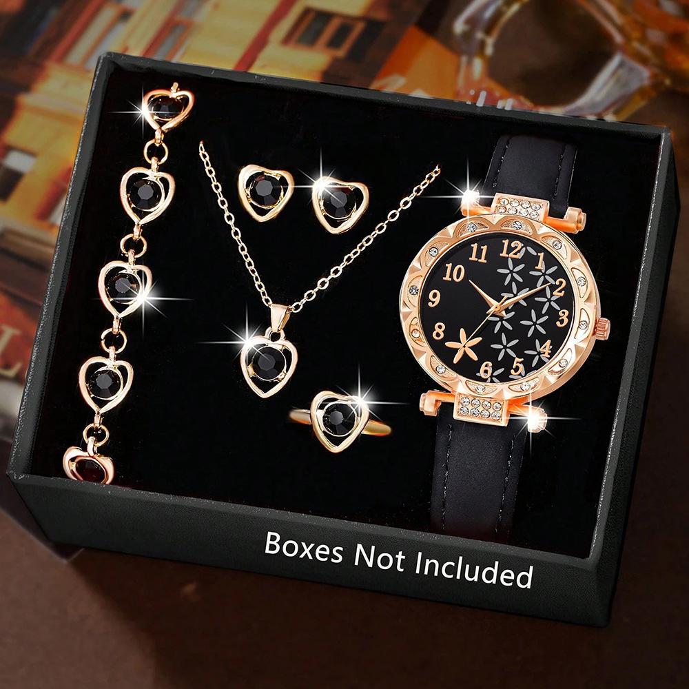 Женские часы с циферблатом из бриллиантов Легкая роскошь Нишевые кварцевые часы Набор с браслетом Часы с ремешком из ПУ кожи