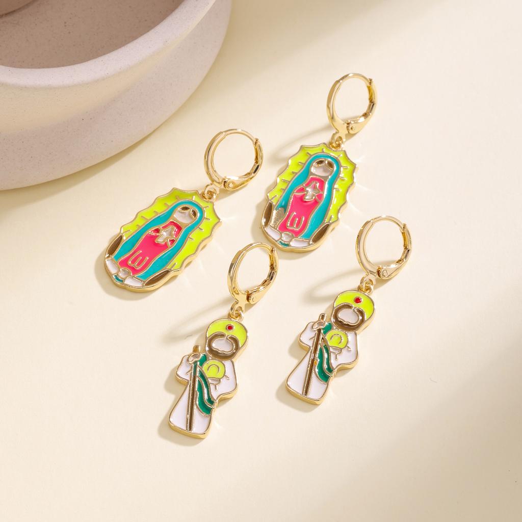 Nidin San Judas Tadeo Virgen de Guadalupe Enamel Drop Earrings For Women Colorful Drip Oil Religious Catholic Ear Jewelry Gifts