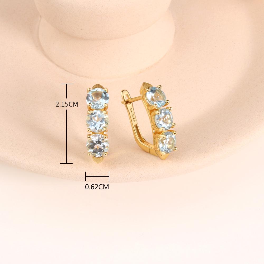 2023 Сердце стерлингового серебра 925 пробы Комплект ювелирных изделий Натуральный синий топаз Круглые серьги с застежкой 6 мм Кольца Классический дизайн для женщин подарок жене