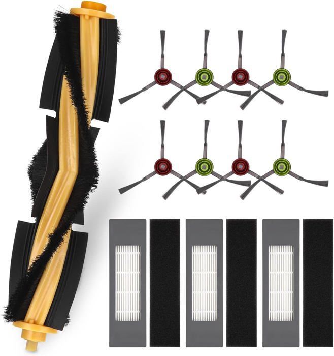 Kit pièces détachées BEIJIYI pour ECOVACS DEEBOT OZMO T8/T5 – 1 brosse principale, 8 brosses latérales, 3 filtres HEPA