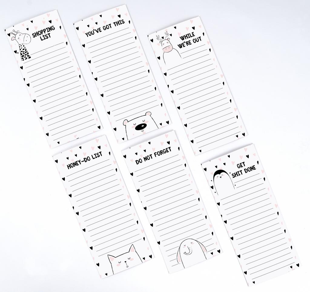 Inkdotpot Упаковка из 6 забавных магнитных списков для сухого стирания на холодильнике, протирание без пятен, быстрые заметки, доска для покупок и список продуктов на холодильник