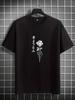 Summer Men's 100% Pure Cotton Rose Pattern Printed Fashionable Casual Loose Sports Round Neck Short Sleeved T-shirt Top