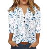 Жен. Футболка С принтом Пуговицы Рукав 3/4 Повседневные Выходные Мода Классический Классический V-образный вырез Обычный Верх